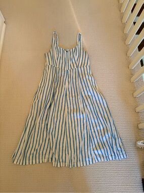 Old Navy Blue and White Striped Midi Dress linen blend